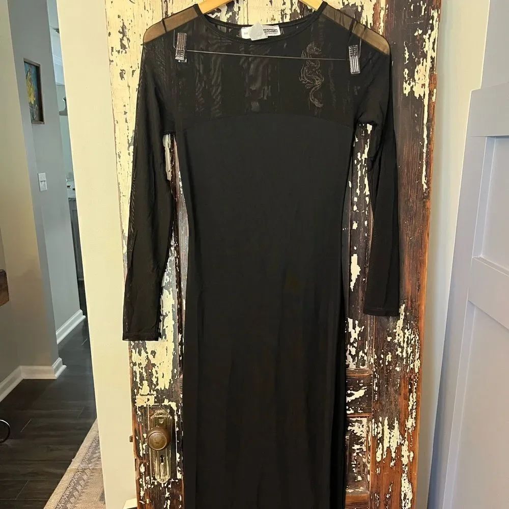Vintage Necessary Objects Black Stretch Dress With back Dragon Embroidery. Med